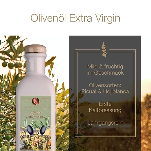 Maria de la Vara Olivenöl Virgin Extra – erste Güteklasse 500ml. I Kaltgepresstes Olivenöl zum Braten & für mediterrane Küche I Aceite de Oliva – Made in Spain